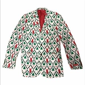 Reindeer Christmas Print Men’s Blazer Suit Jacket